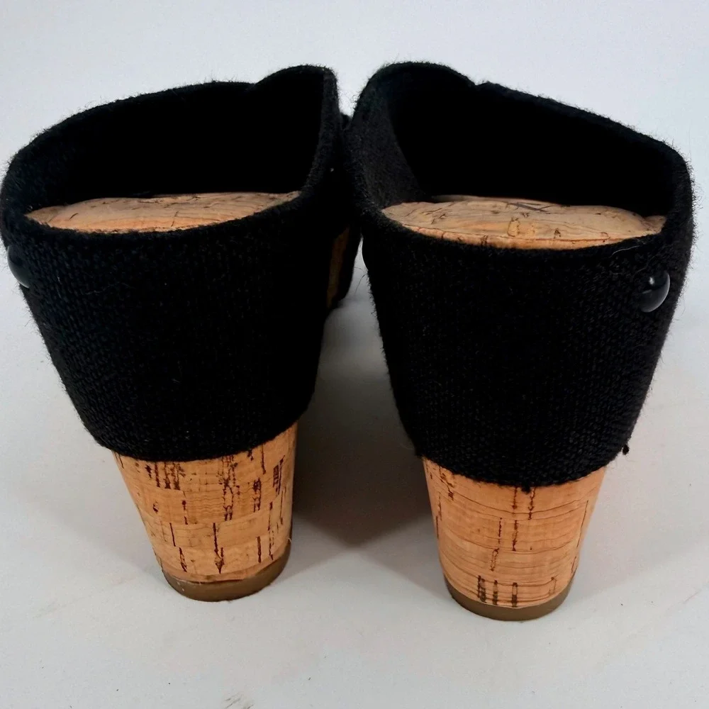 Lucky Brand Miller Black Canvas Cork Wedge‎ Sandals Platform Slides 6.5M
